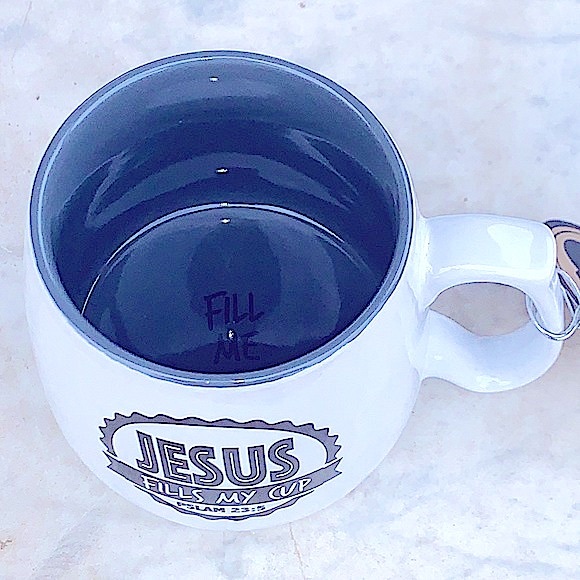 JESUS FILLS MY CUP PSALM 23:5 MUG CUP COFFEE NEW CERAMIC THANK GOD FOR COFFEE - Picture 3 of 8